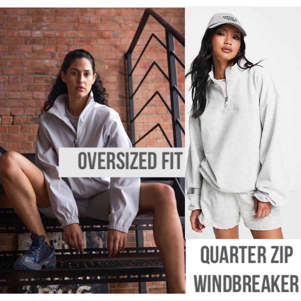 Vintage Windbreaker Oversized Fit Quarter Zip Pullover Unisex Mens Women Size L